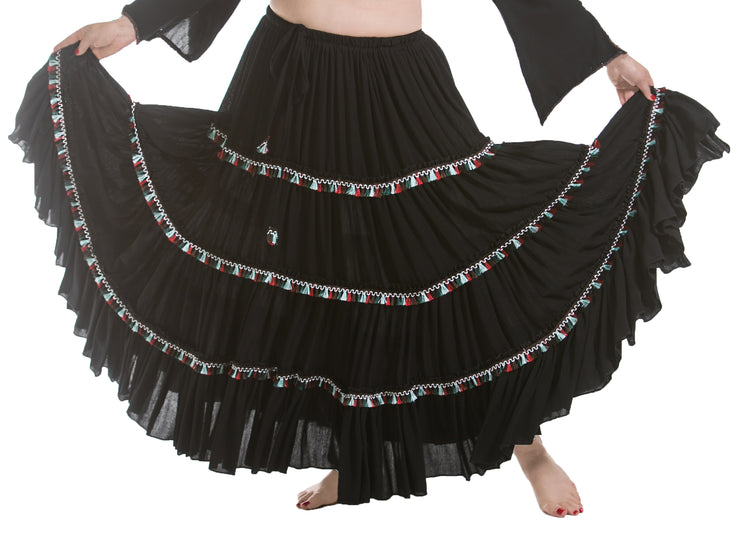 Belly Dance Black 25 Yard Tassel Skirt | FESTIVAL FUN
