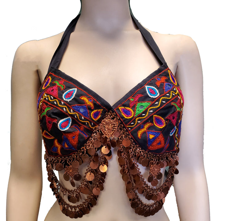 Belly Dance Embroidered Tribal Bra with Coins |