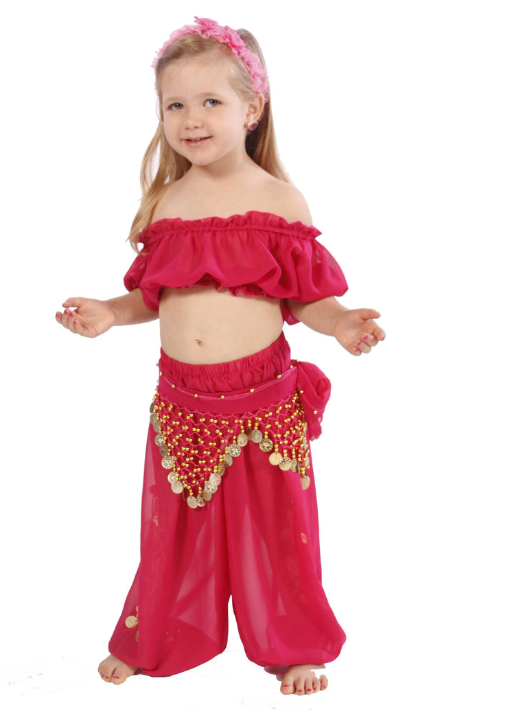 Belly Dance Kid's Chiffon Top, Pants, & Hip Scarf Halloween Costume Set | BELLY BABIES