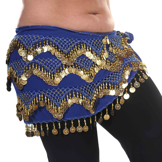 Cute Belly Dance Hip Chiffon Skirt Scarf Wrap Belt With Golden