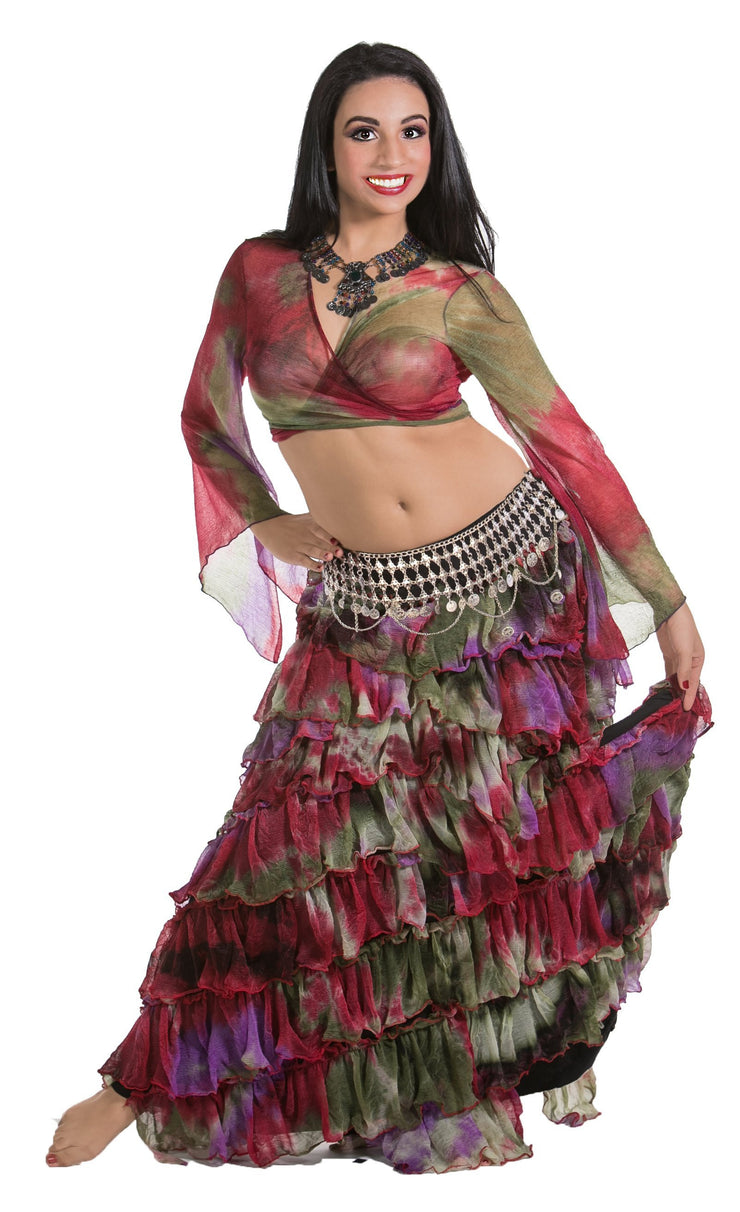 Belly Dance Ruffled Skirt, Choli Top, & Belt Costume Set | ROSA LEEHA