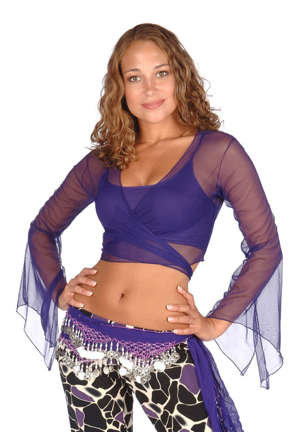 Sheer Black Chiffon Belly Dance Halter Top with Silver Coins