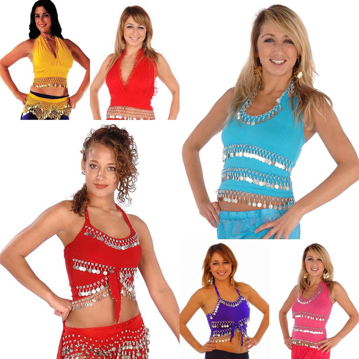 Wholesale Lots of 6 Mixed Belly Dance Stretchy Lycra Tops
