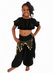 Belly Dance Kid's Chiffon Top, Pants, & Hip Scarf Halloween Costume Set|  Black Friday