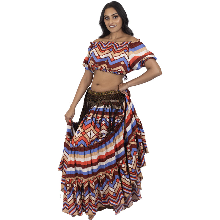 Belly Dance 25 Yard Skirt With Peasant Top & Belt Set