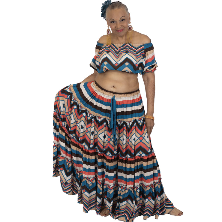 Belly Dance 25 Yard Skirt With Peasant Top & Belt Set