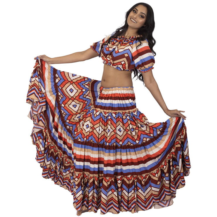 Belly Dance 25 Yard Skirt With Peasant Top & Belt Set