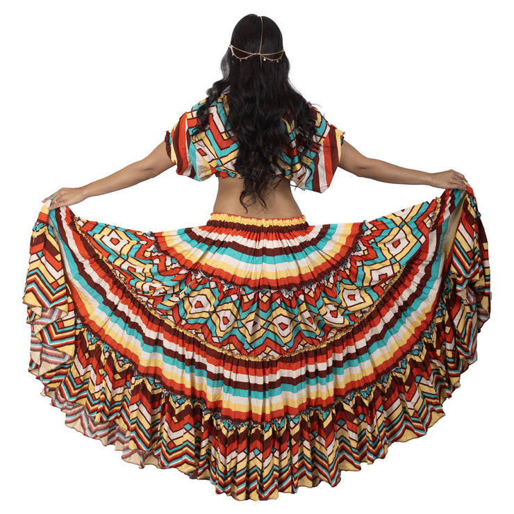 Belly Dance 25 Yard Skirt With Peasant Top & Belt Set