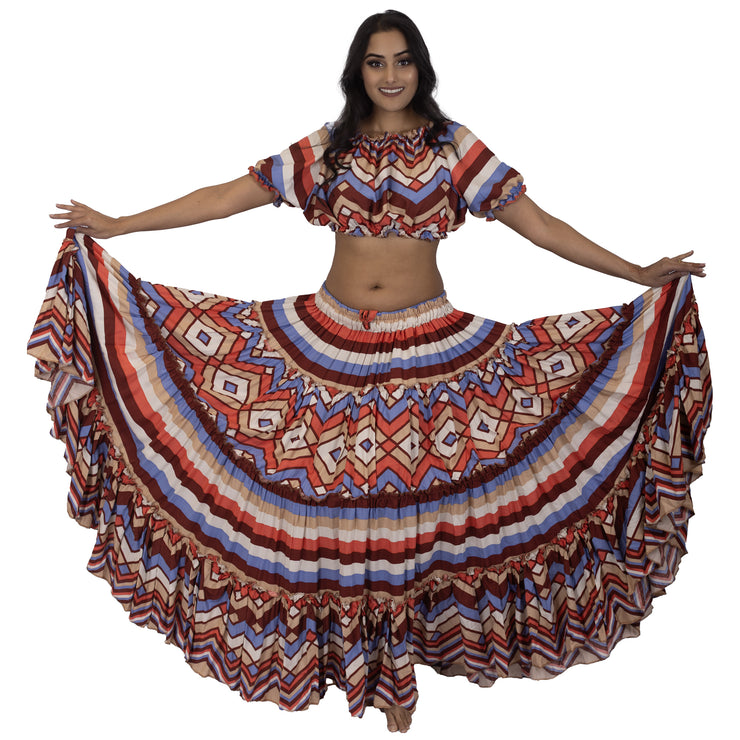 Belly Dance 25 Yard Skirt With Peasant Top & Belt Set