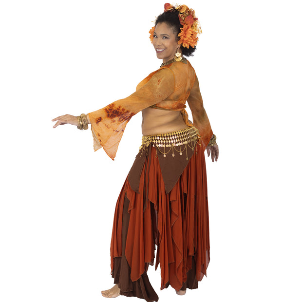 Belly Dance Skirt, Pants, Choli Ties Top & Coined Belt
