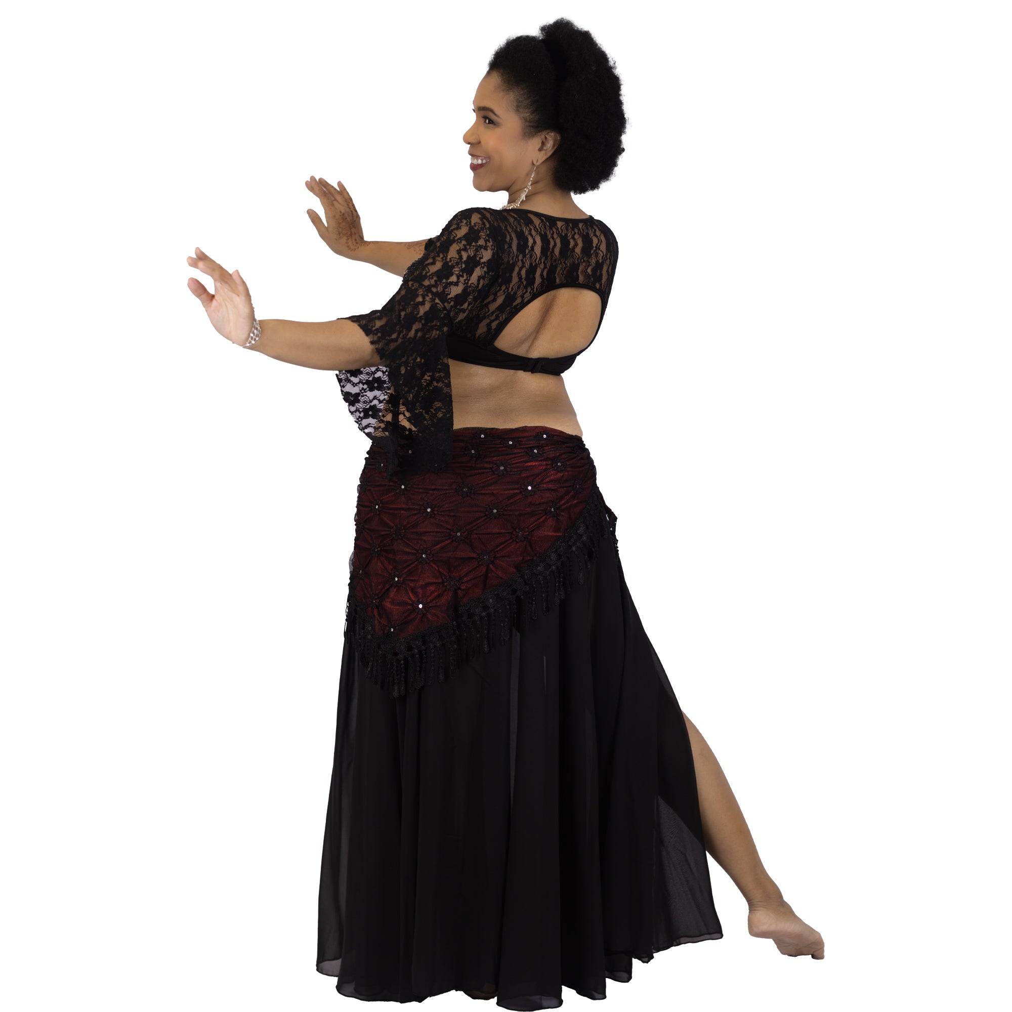 Belly Dance Slit Skirt with Lace Top & Hip Scarf – MissBellyDance
