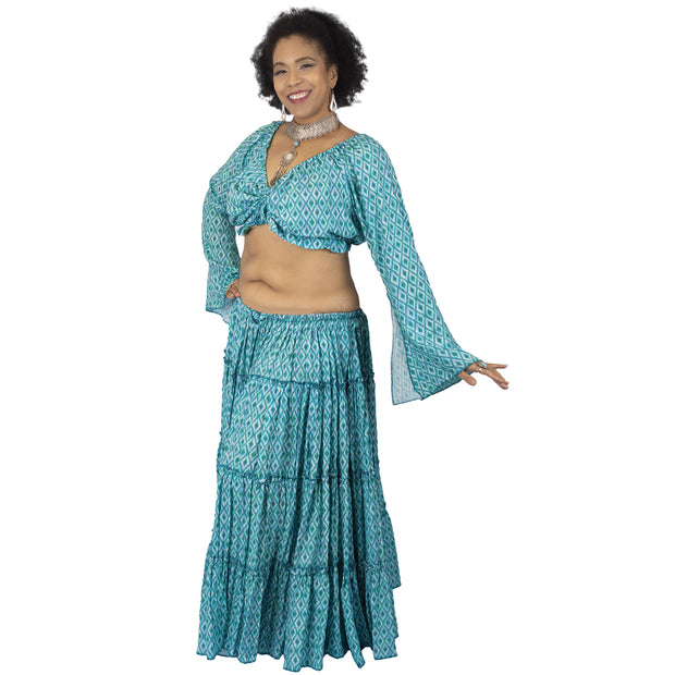 Belly Dance 25yrd Skirt, Top & Coined Belt Costume Set