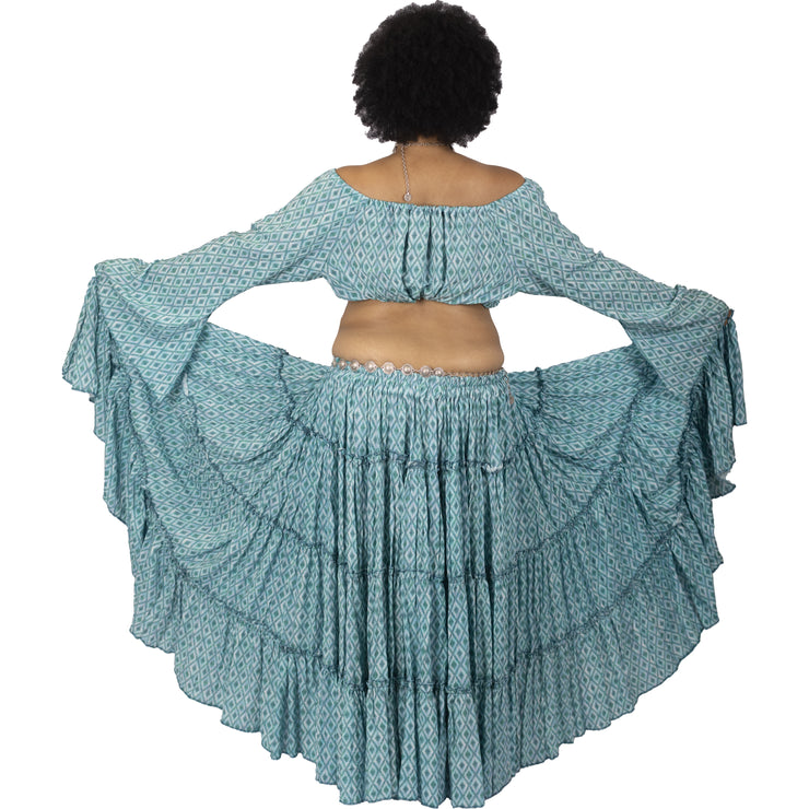 Belly Dance 25yrd Skirt, Top & Coined Belt Costume Set