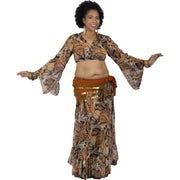 Belly Dance Chiffon Skirt, Choli Top & Hip Scarf Costume Set