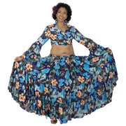 Belly Dance Floral Printed 25 Yard Skirt & Top Costume Set