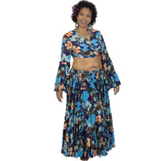 Belly Dance Floral Printed 25 Yard Skirt & Top Costume Set