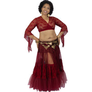 Belly Dance Lace 25 Yard Skirt With Top & Fringe Hip Scarf