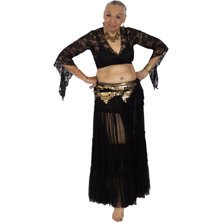 Belly Dance Lace 25 Yard Skirt With Top & Fringe Hip Scarf