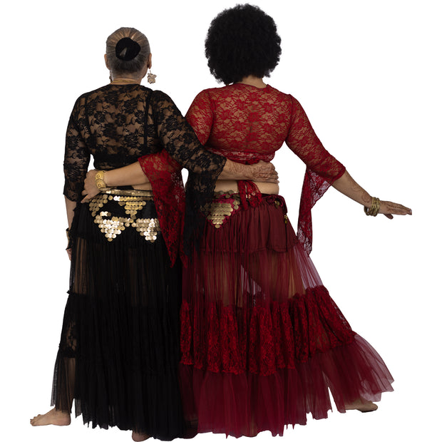 Belly Dance Lace 25 Yard Skirt With Top & Fringe Hip Scarf