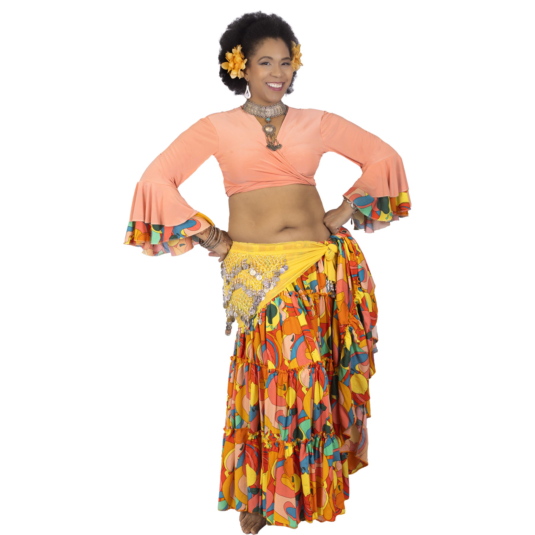Belly Dance 25yrd Skirt, Top & Hip Scarf Costume Set – MissBellyDance