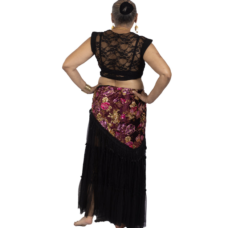 Belly Dance Velvet Floral Patterned Fringe Scarf