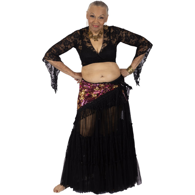 Belly Dance Lace Choli Top, Skirt, & Hip Scarf Costume Set