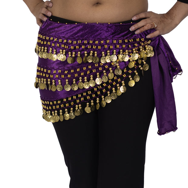 Belly Dance 3 Straight Rows Velvet Hip Scarf | VOLITAL
