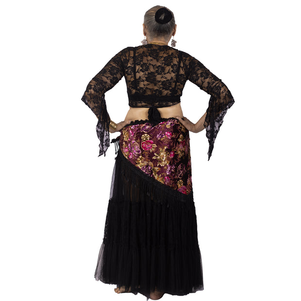 Belly Dance Lace Choli Top, Skirt, & Hip Scarf Costume Set