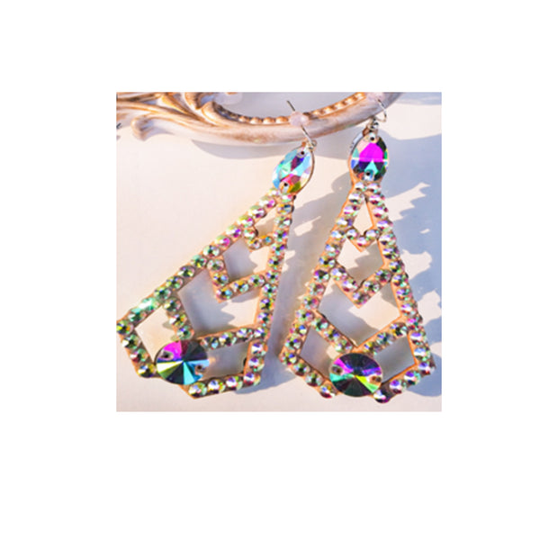 Belly Dance Rhinestone Earring with Faux Leather Backing