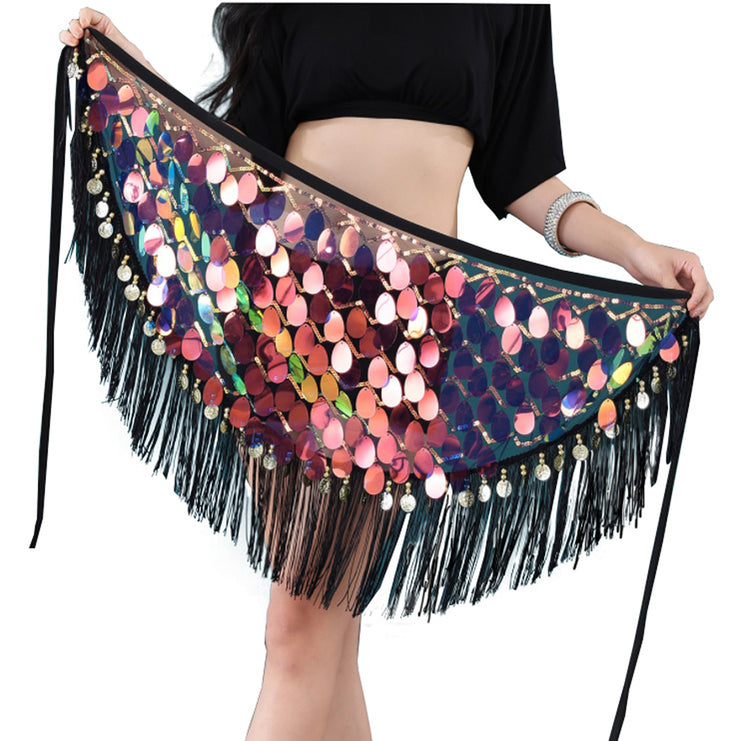 Belly Dance Large Sequin Hip Scarf with Fringe