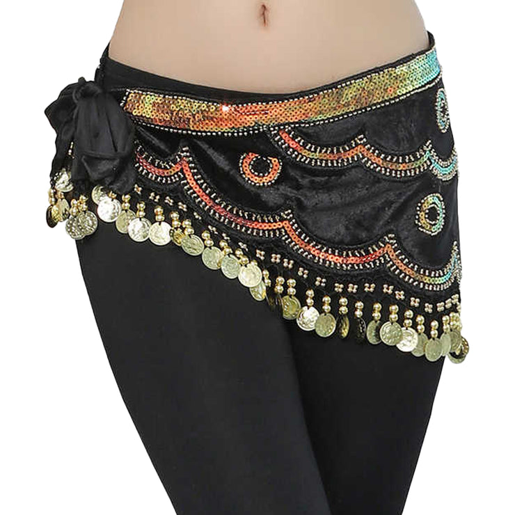 Belly Dance Velvet Hip Scarf With Gold Coins