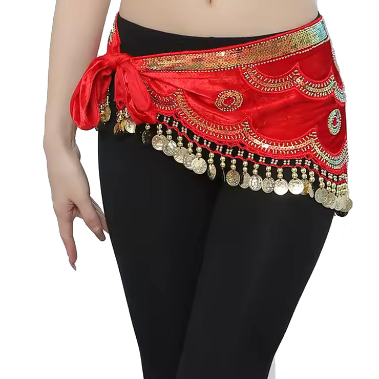 Belly Dance Velvet Hip Scarf With Gold Coins