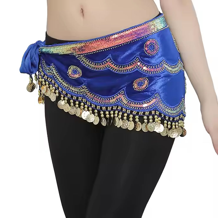 Belly Dance Velvet Hip Scarf With Gold Coins