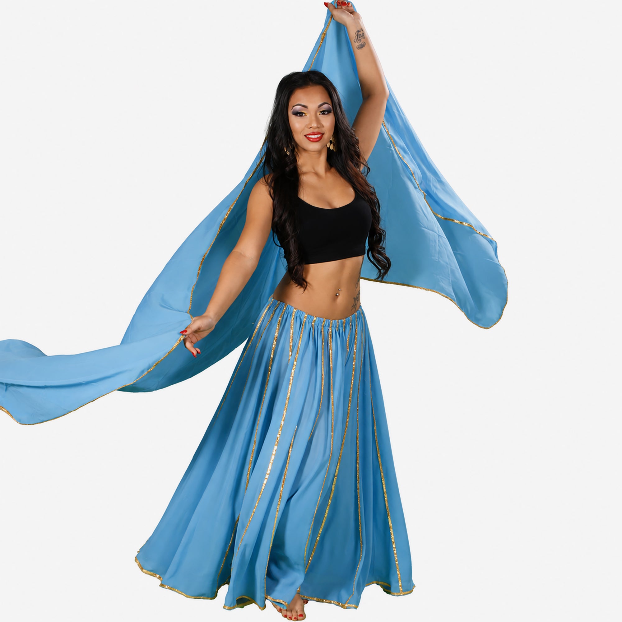 Belly Dance Chiffon Full Circular Skirt & Veil Costume Set