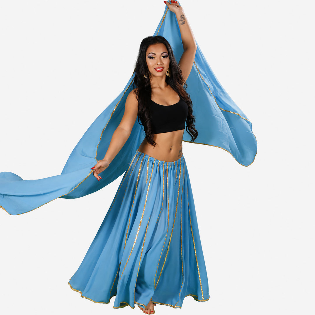 Belly Dance Chiffon Full Circular Skirt & Veil Costume Set