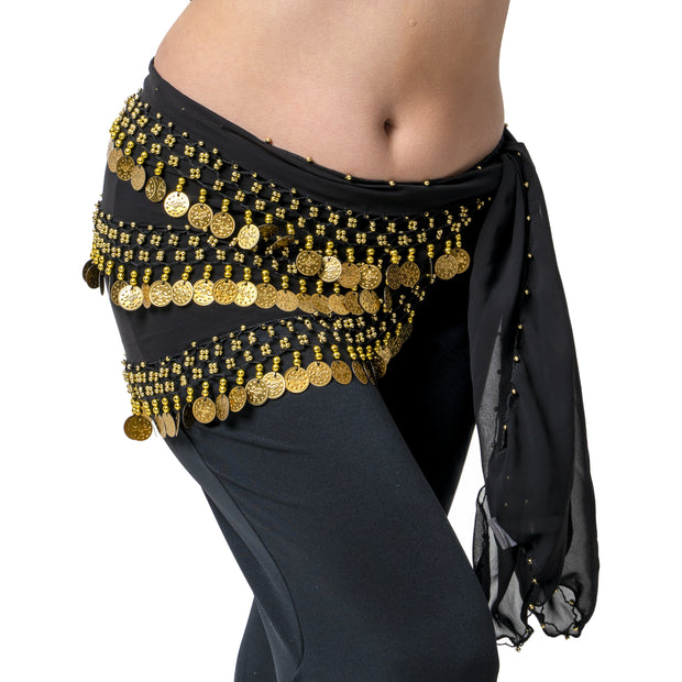 Belly Dance Chiffon 3 Straight Rows Hip Scarf | TURKISTANI
