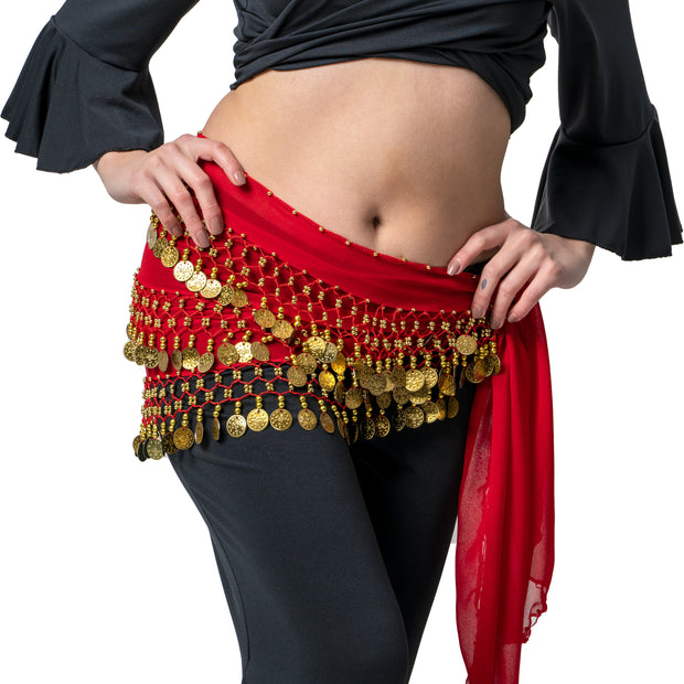 Belly Dance Chiffon 3 Straight Rows Hip Scarf | TURKISTANI