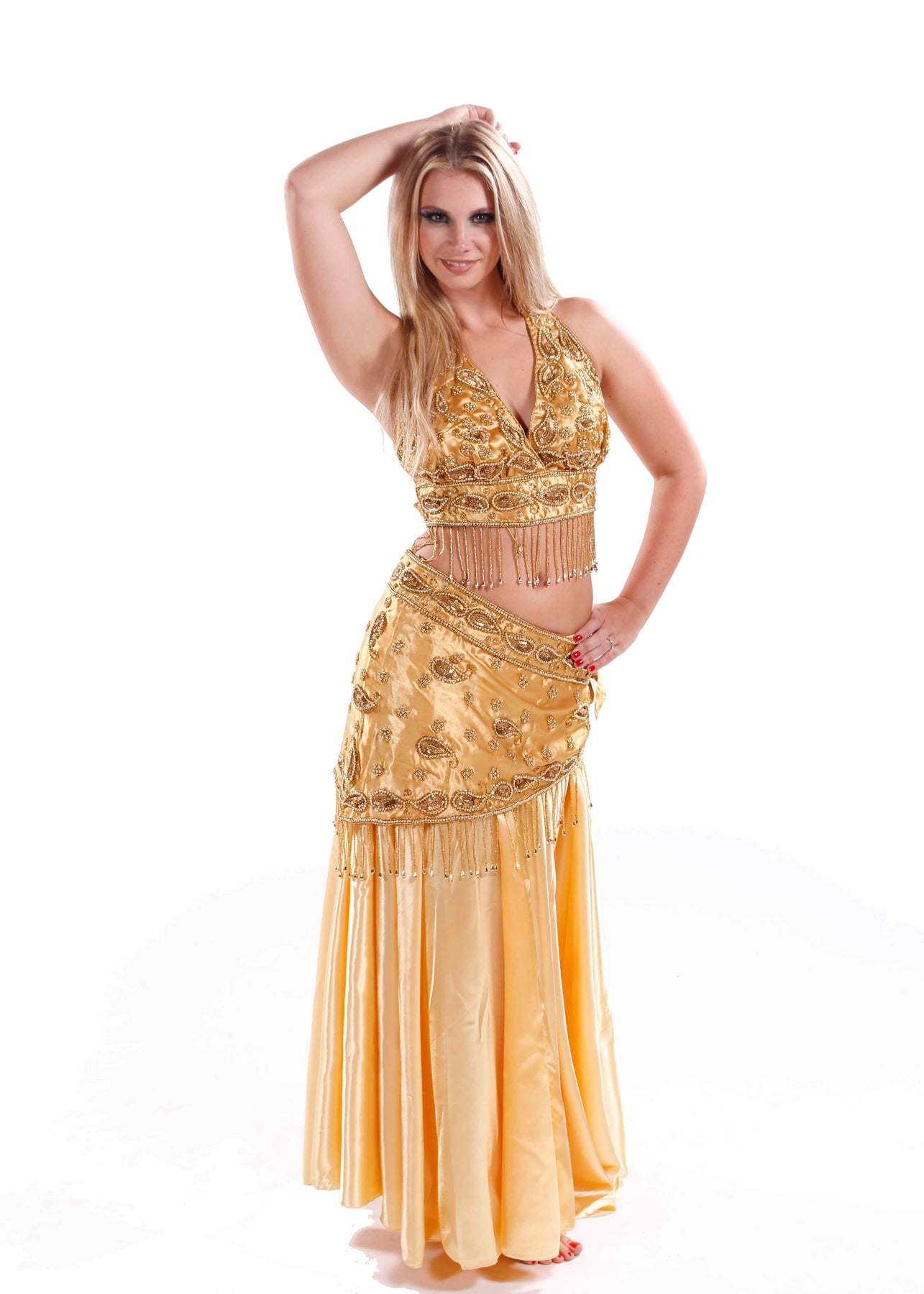 Belly Dance Sequins Bra, Scraf & Satin Skirt Costume Set | ISIS