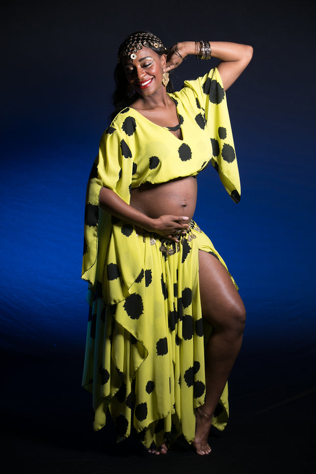 Belly Dance Chiffon Polka Dot Skirt, Top, & Coined Belt | SPRITE