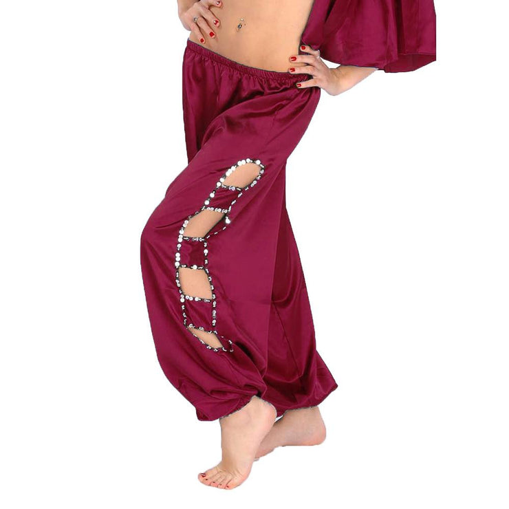 Belly Dance Satin Harem Pants With Side Cut-Outs