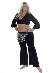 Belly Dance Plus Sized Lycra Harem Pants, Top & Hip Scarf Costume Set | Raqs Choli