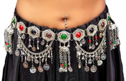 Belly Dance Coined Belt with Color Stone Jems