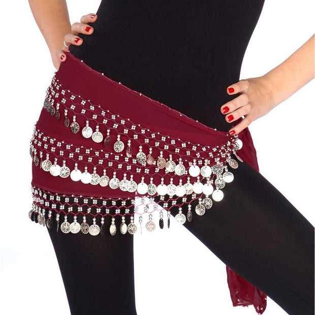 Belly Dance Chiffon 3 Straight Rows Hip Scarf | TURKISTANI