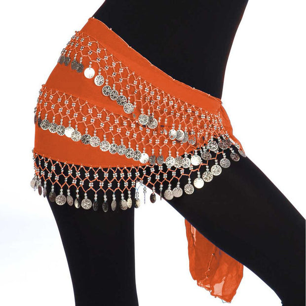 Belly Dance Chiffon 3 Straight Rows Hip Scarf | TURKISTANI