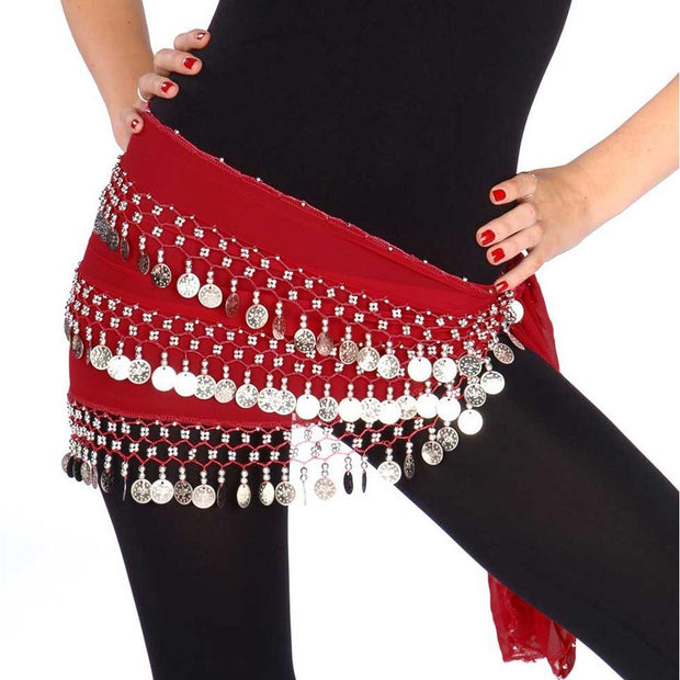 Belly Dance Chiffon 3 Straight Rows Hip Scarf | TURKISTANI