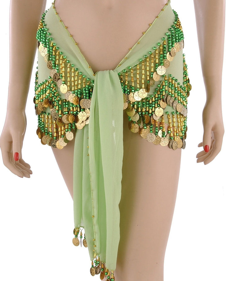 Belly Dance Chiffon Colorful Beaded Hip Scarf | DYNAMITE DUNES