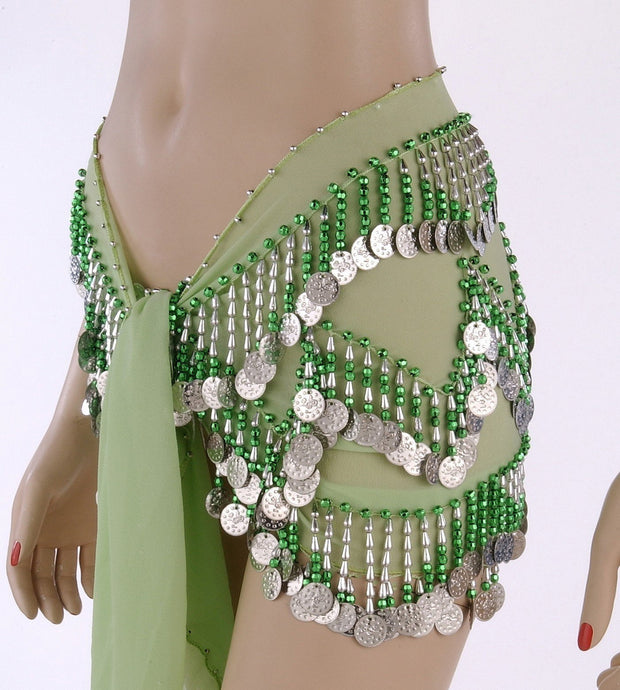 Belly Dance Chiffon Colorful Beaded Hip Scarf | DYNAMITE DUNES