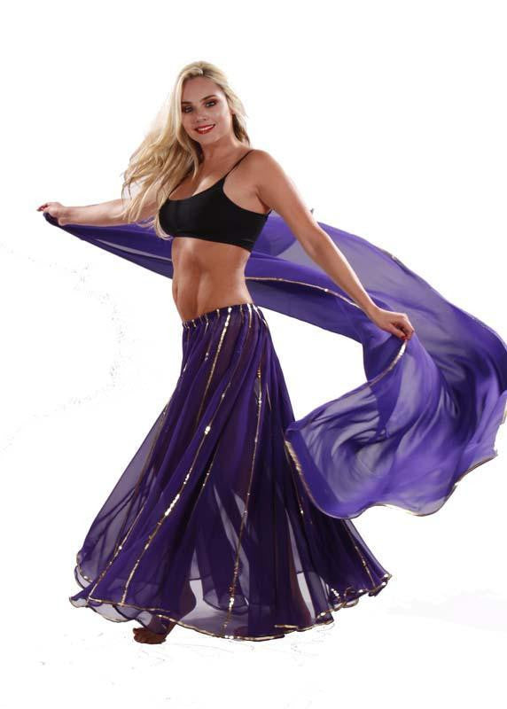 Belly Dance Chiffon Full Circular Skirt & Veil Costume Set | Luxor, Black / Gold Belly Dance Chiffon Full Circular Skirt & Veil Costume Set | Luxor, Black / Gold