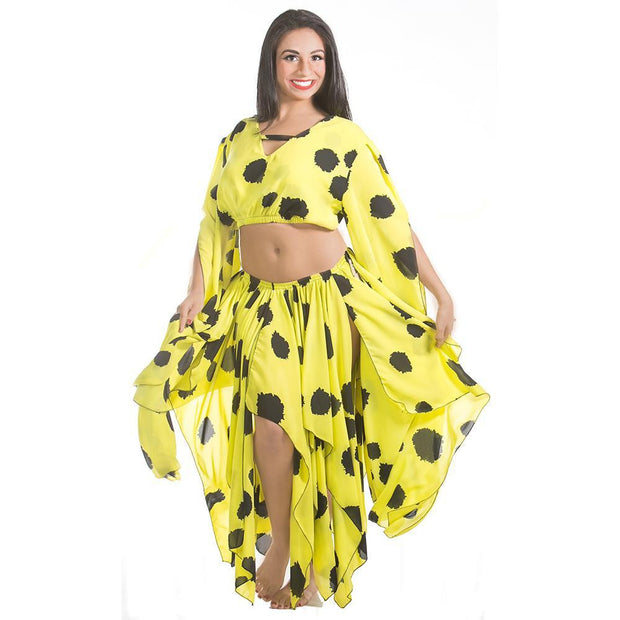 Belly Dance Chiffon Polka Dot Skirt, Top, & Coined Belt | SPRITE