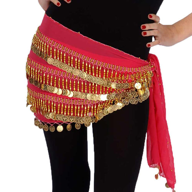 Belly Dance Chiffon Rectangular 4 Straight Rows Teardrop Hip Scarf | BELADI